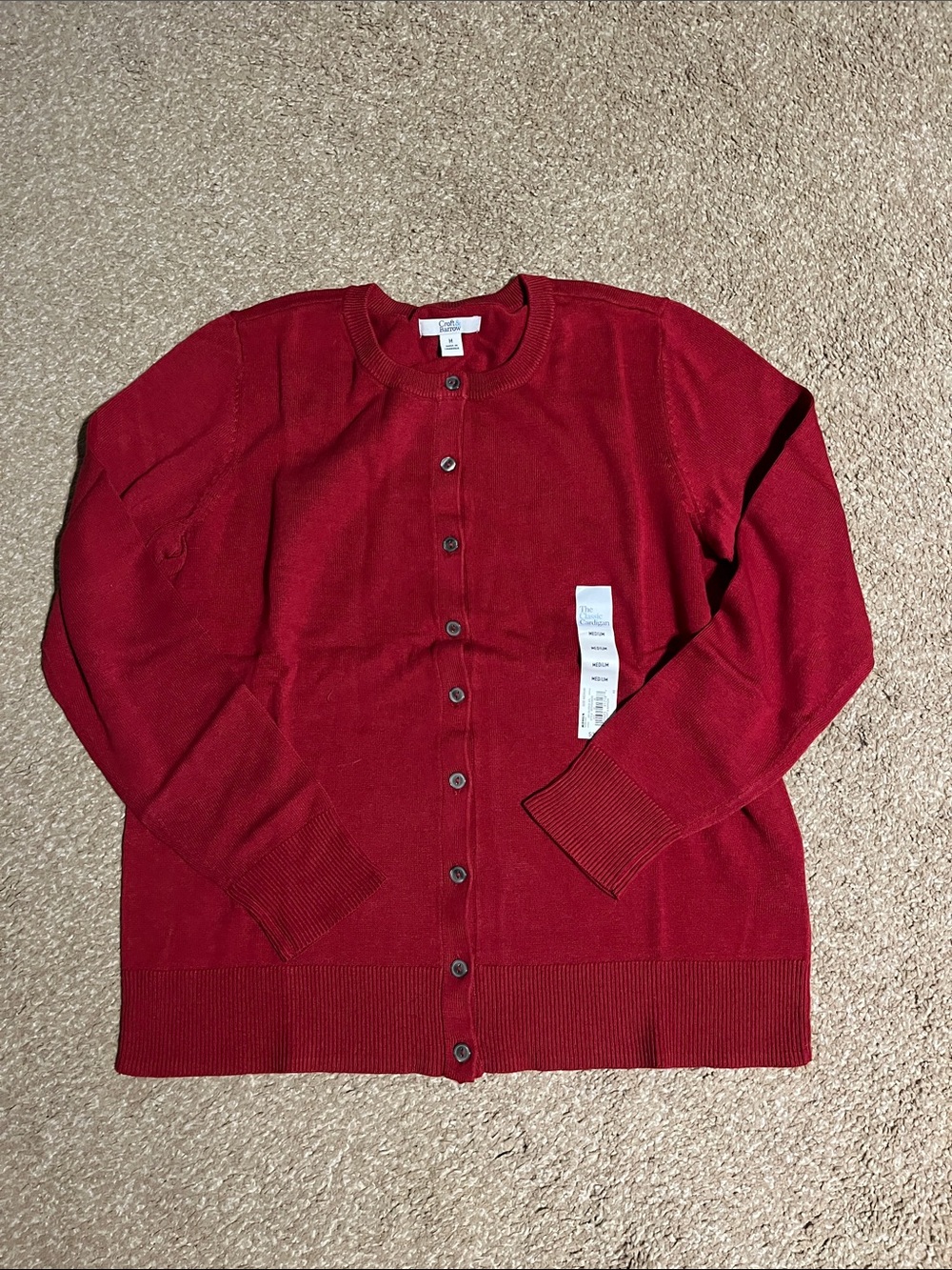 Red Crewneck Button-Front Cardigan Sweater size medium M NWT